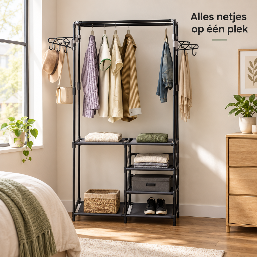kledingrek met planken in gebruik in een passende praktijksituatie