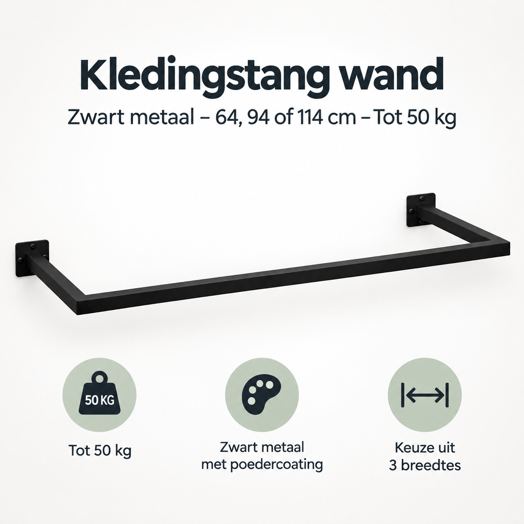 Overzicht van kledingstang wand met de belangrijkste productvoordelen