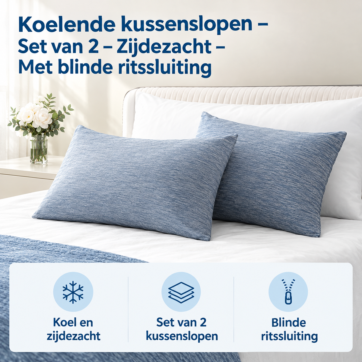 Set van 2 zijdezachte koelende kussenslopen met blinde ritssluiting van BukkitBow, ideaal voor een comfortabele nachtrust.