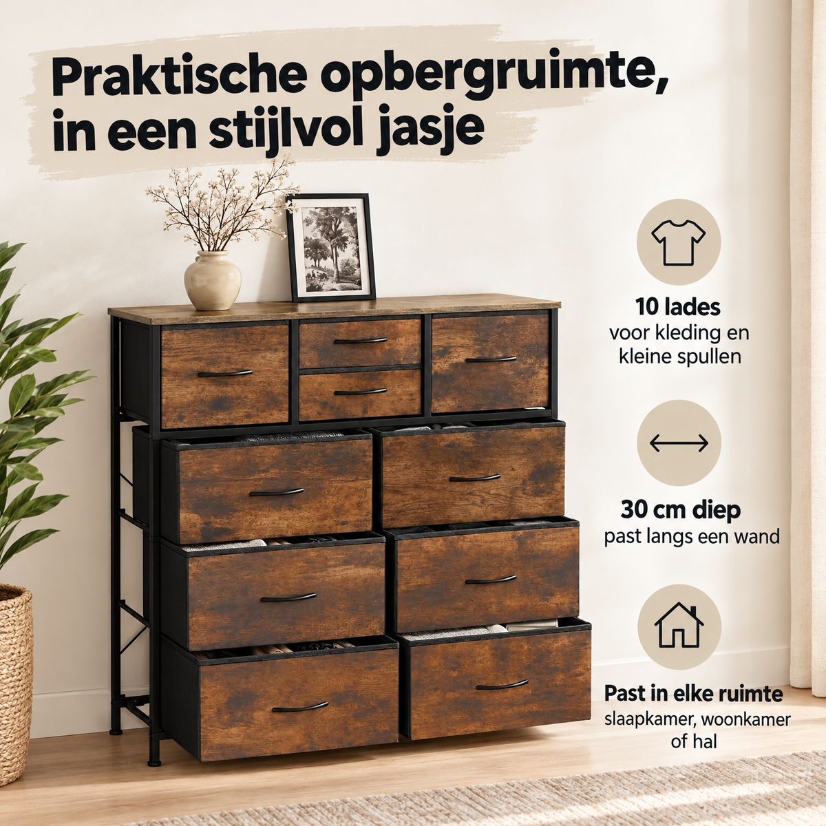 Praktische toepassing en keuzehulp voor ladekast met stoffen lades