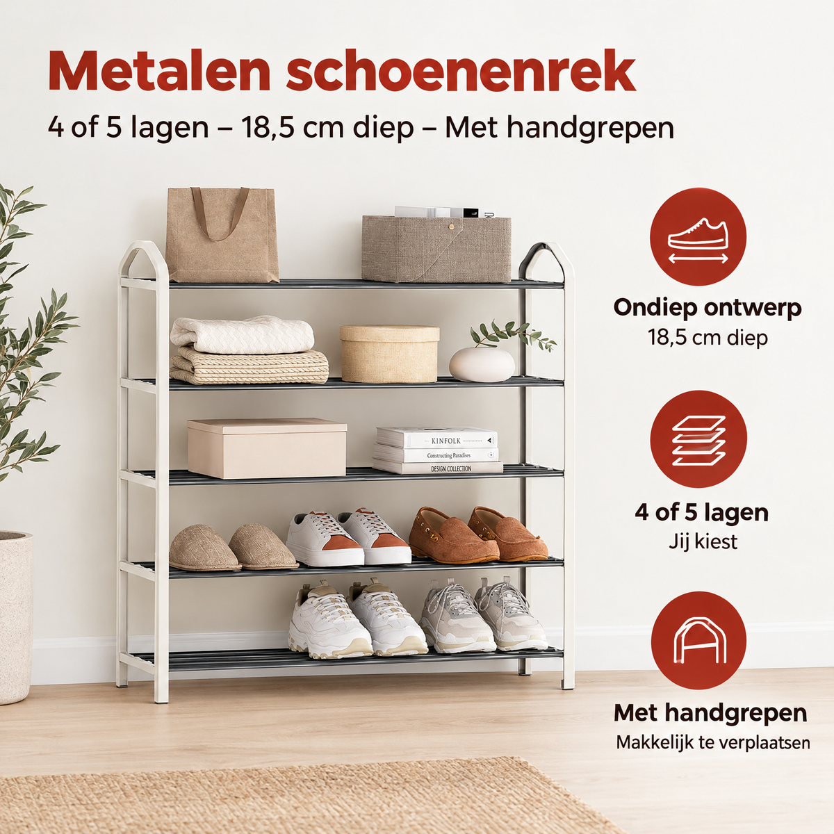 Belangrijkste voordelen en eigenschappen van metalen schoenenrek