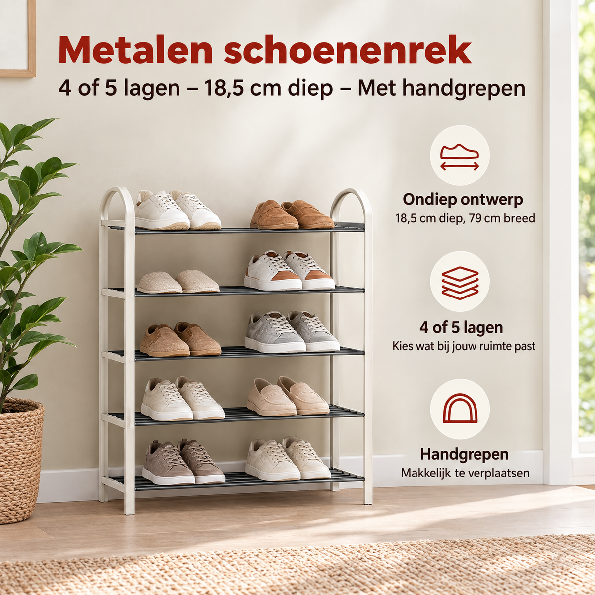 Praktische toepassing en keuzehulp voor metalen schoenenrek