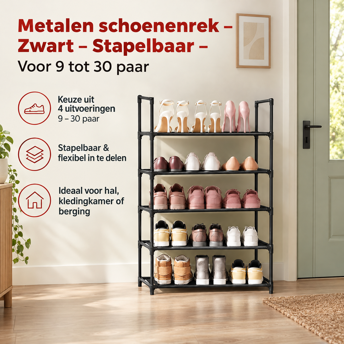 Praktische toepassing en keuzehulp voor metalen schoenenrek