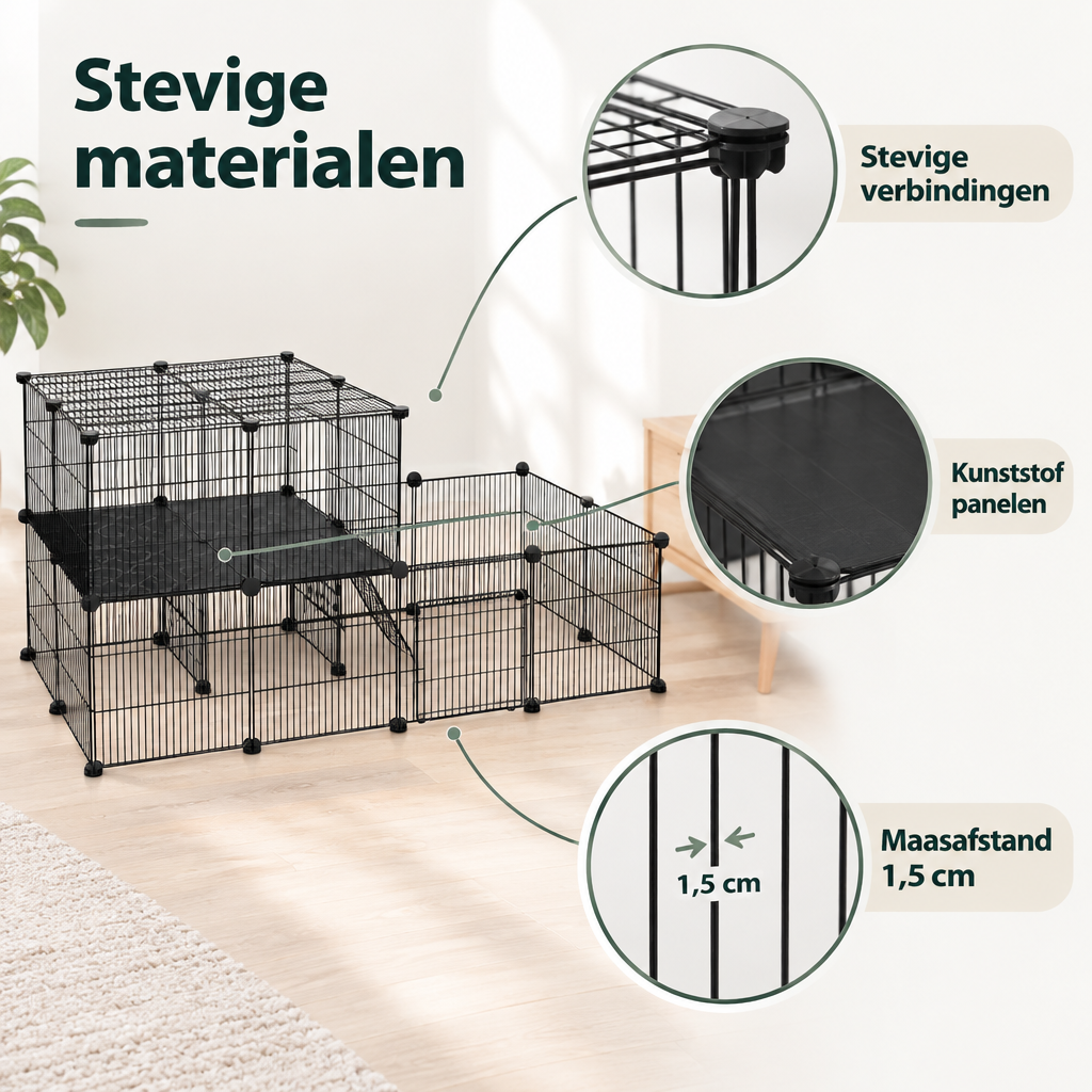 Detail van materiaal en afwerking van modulaire dierenren