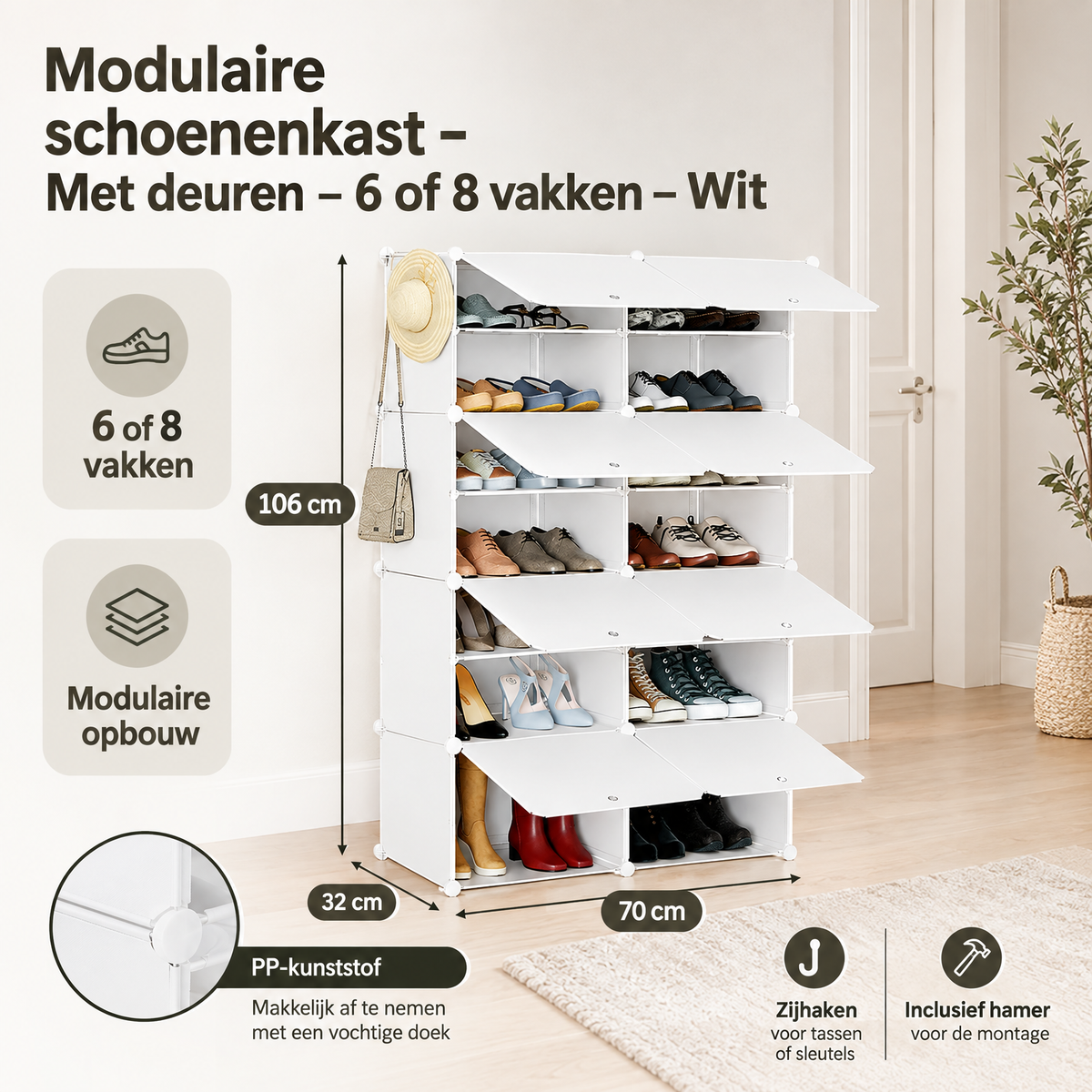 Afmetingen en productspecificaties van modulaire schoenenkast