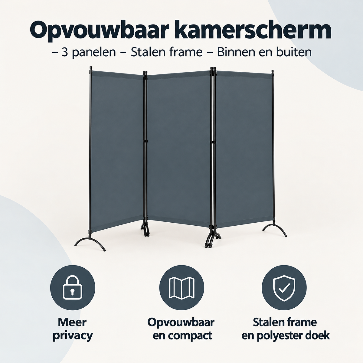 Opvouwbaar kamerscherm met 3 panelen en stalen frame, geschikt voor binnen en buiten, van BukkitBow.