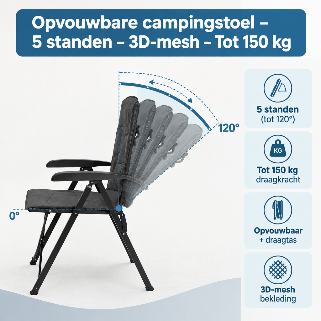 Afmetingen en productspecificaties van opvouwbare campingstoel