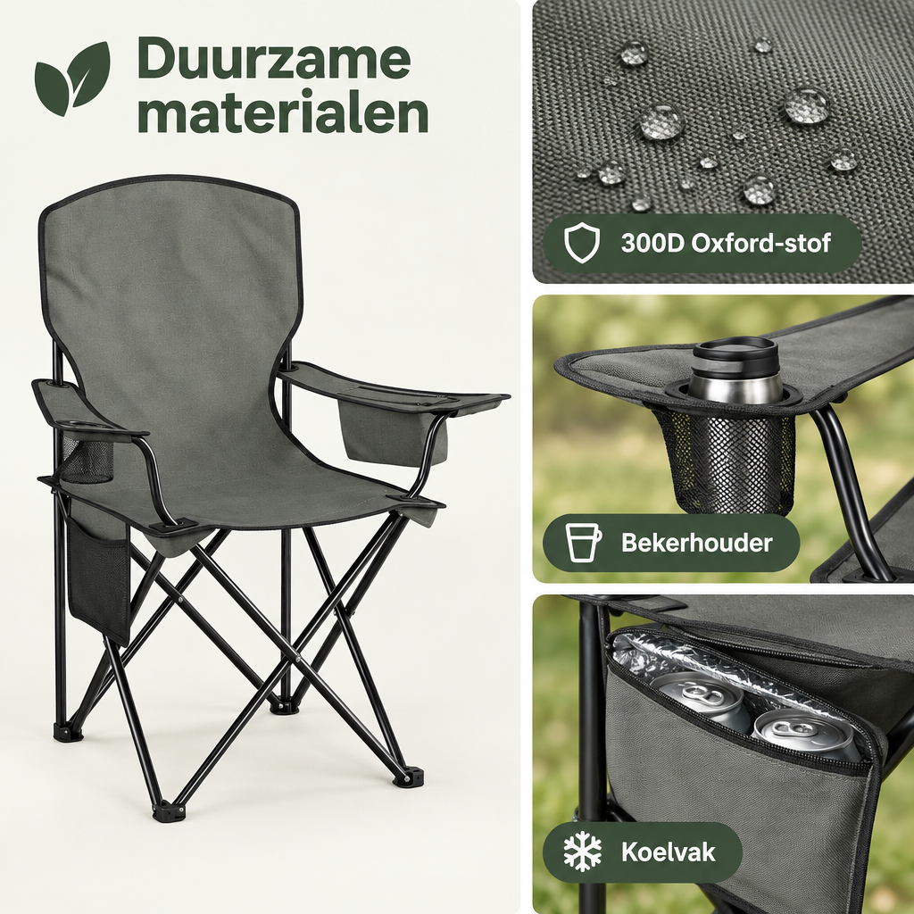 Detail van materiaal en afwerking van opvouwbare campingstoelen set van 2
