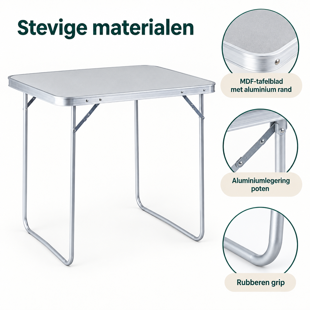 Opvouwbare campingtafel van BukkitBow, 80x60x70 cm, lichtgewicht en draagbaar, met een draagvermogen van 15 kg.
