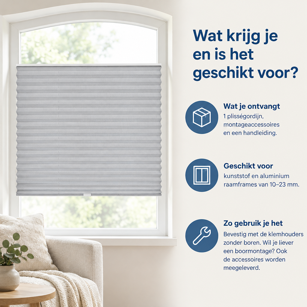 Praktische toepassing en keuzehulp voor plisségordijn zonder boren