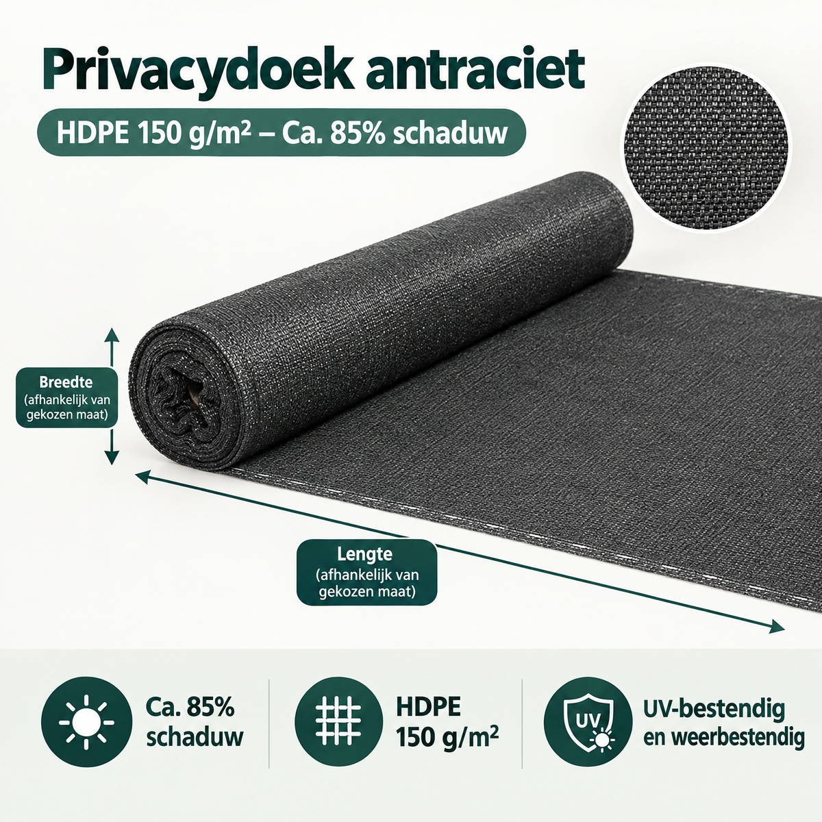 Afmetingen en productspecificaties van privacydoek antraciet