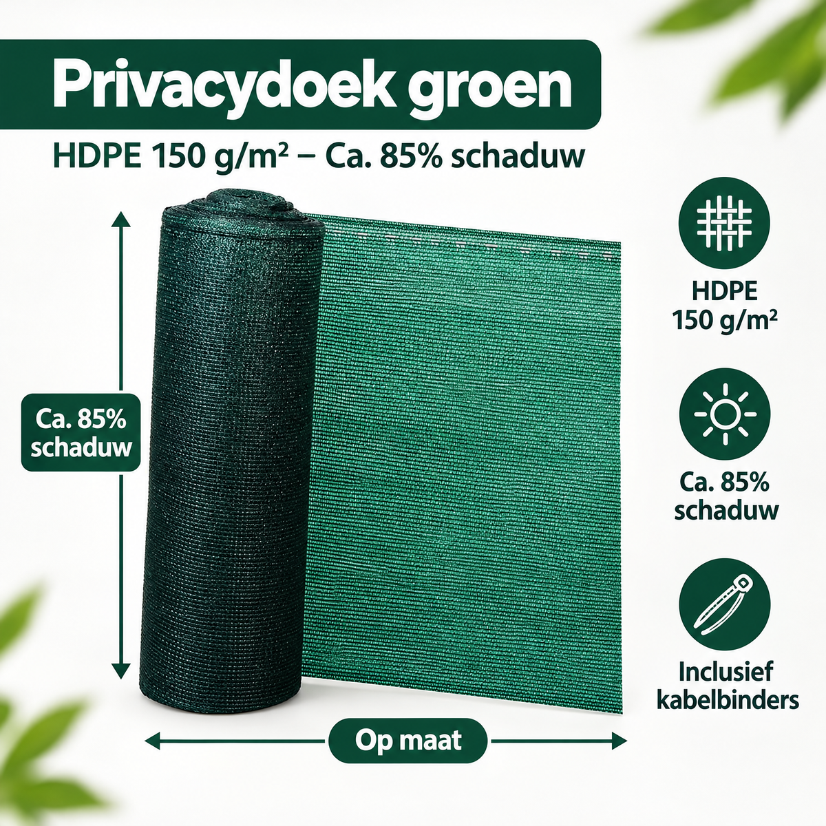 Afmetingen en productspecificaties van privacydoek groen