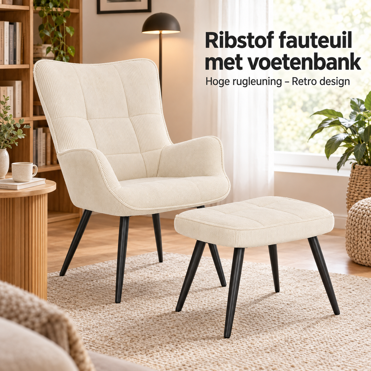 ribstof fauteuil met voetenbank in gebruik in een passende praktijksituatie