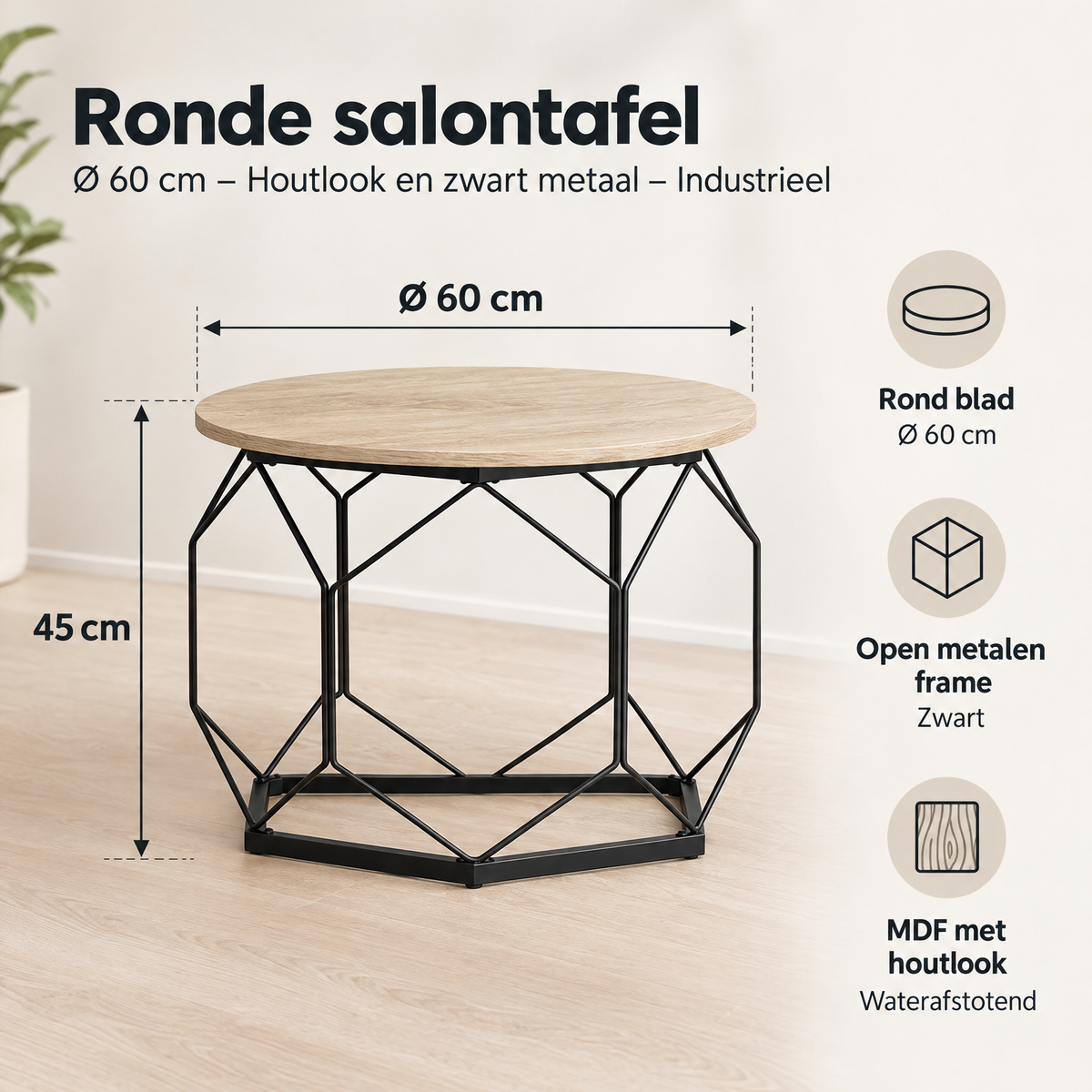 Afmetingen en productspecificaties van ronde salontafel