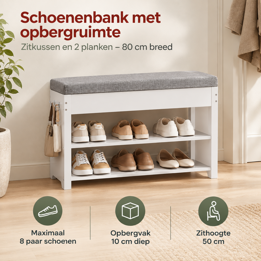 Praktische toepassing en keuzehulp voor schoenenbank met opbergruimte