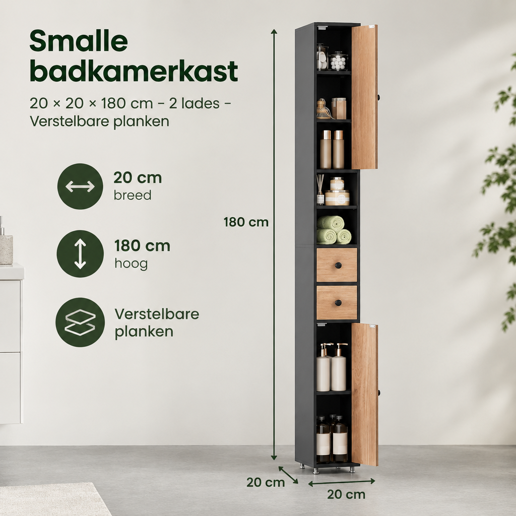 Afmetingen en productspecificaties van smalle badkamerkast