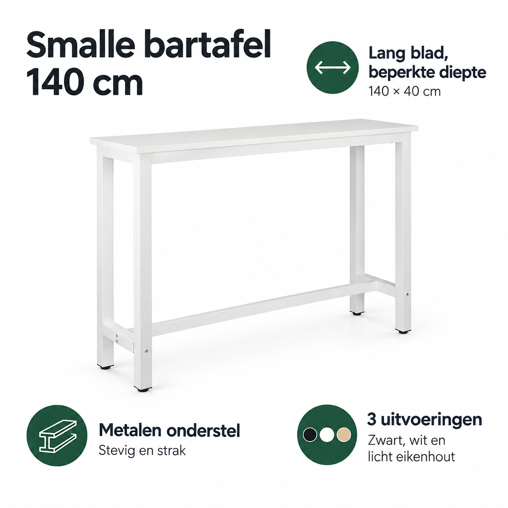 Belangrijkste voordelen en eigenschappen van smalle bartafel 140 cm