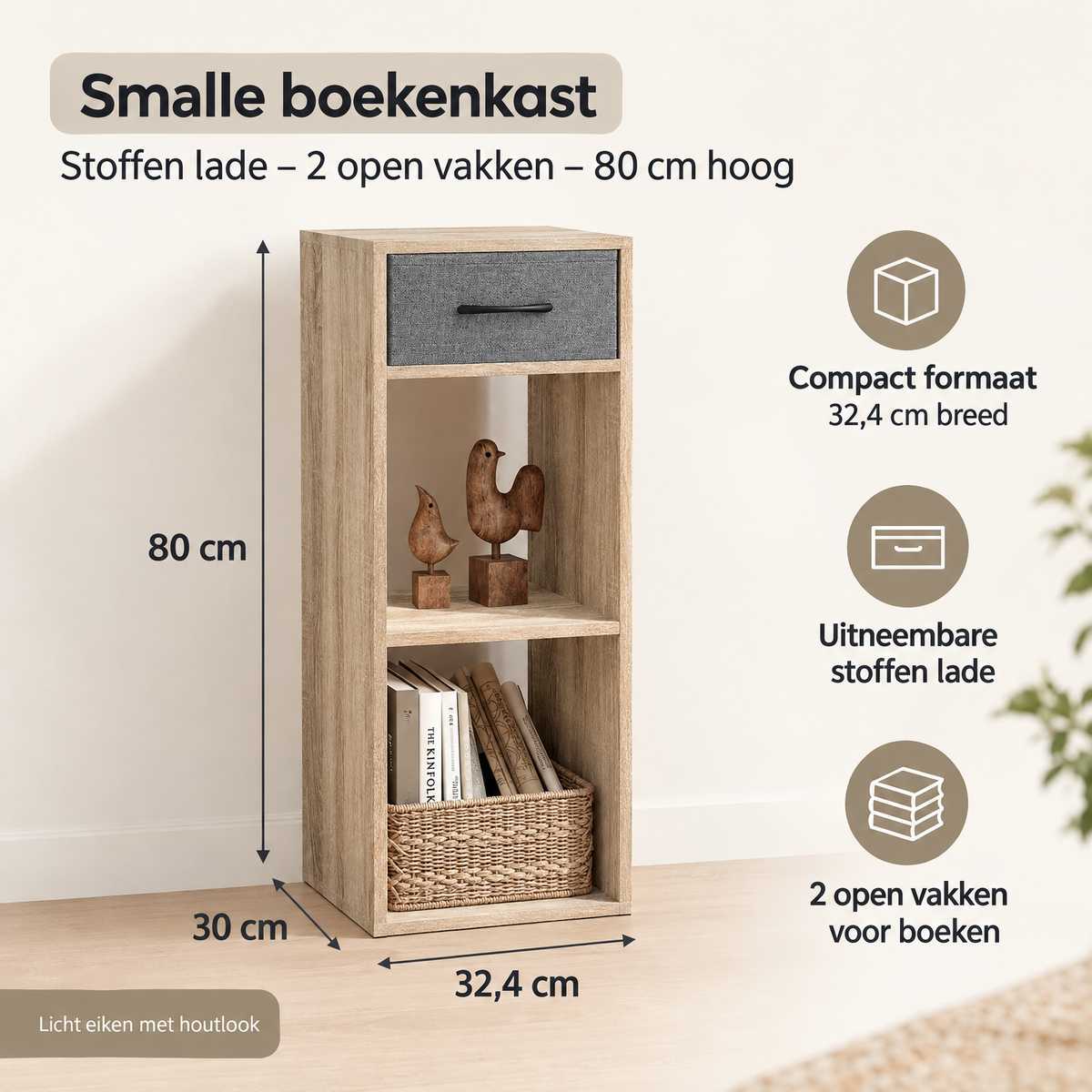 Afmetingen en productspecificaties van smalle boekenkast