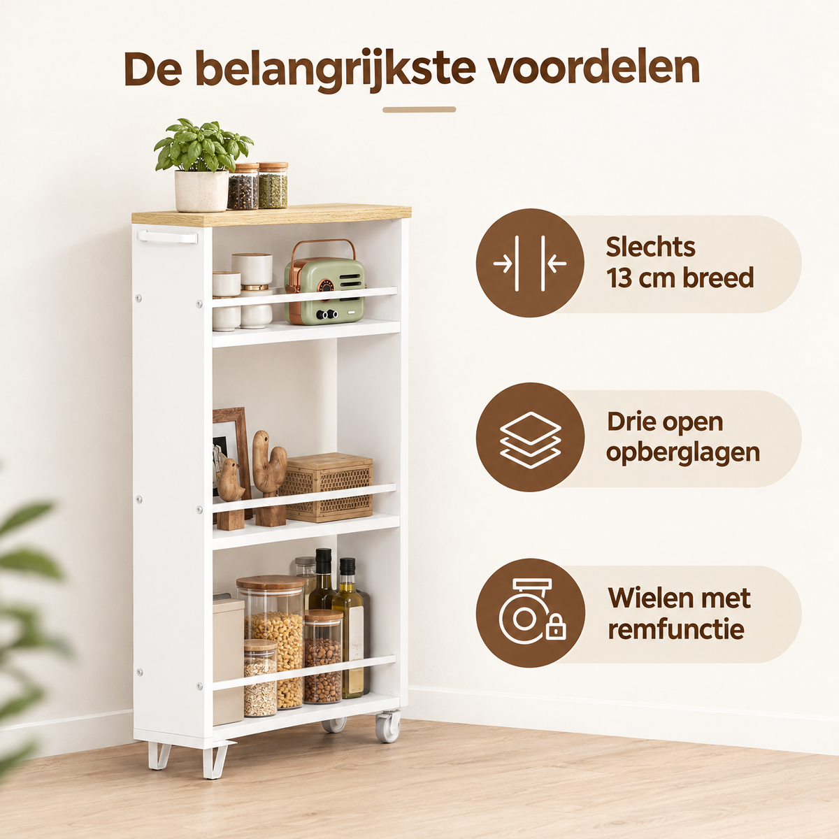 Belangrijkste voordelen en eigenschappen van smalle keukentrolley