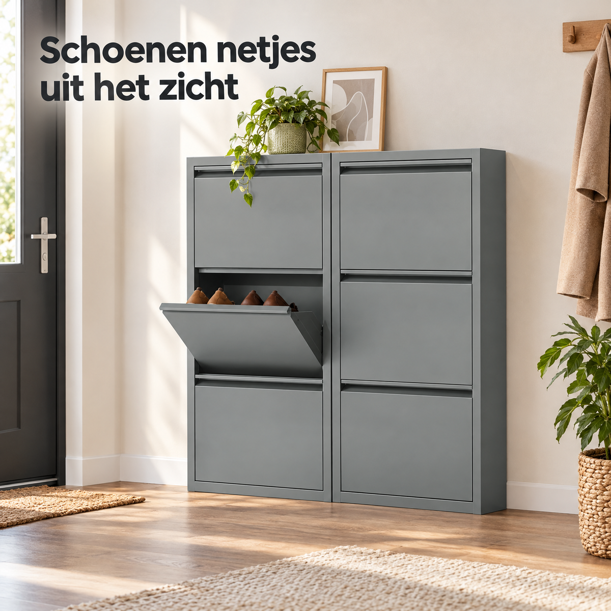 smalle metalen schoenenkast in gebruik in een passende praktijksituatie