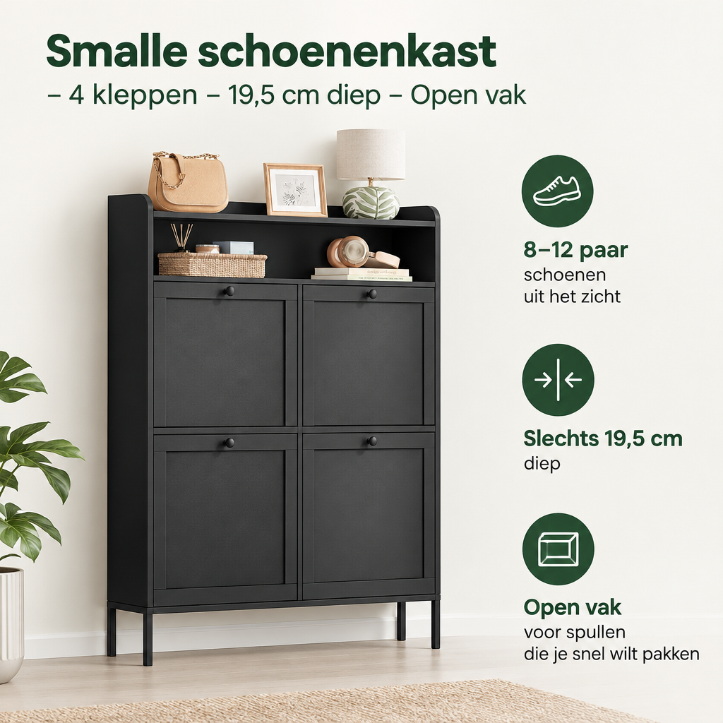 Belangrijkste voordelen en eigenschappen van smalle schoenenkast