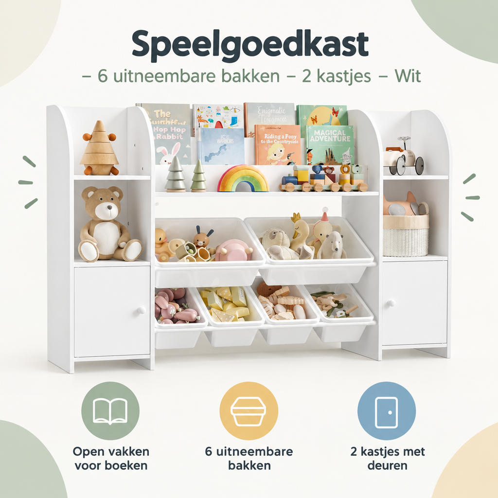 Overzicht van speelgoedkast met de belangrijkste productvoordelen