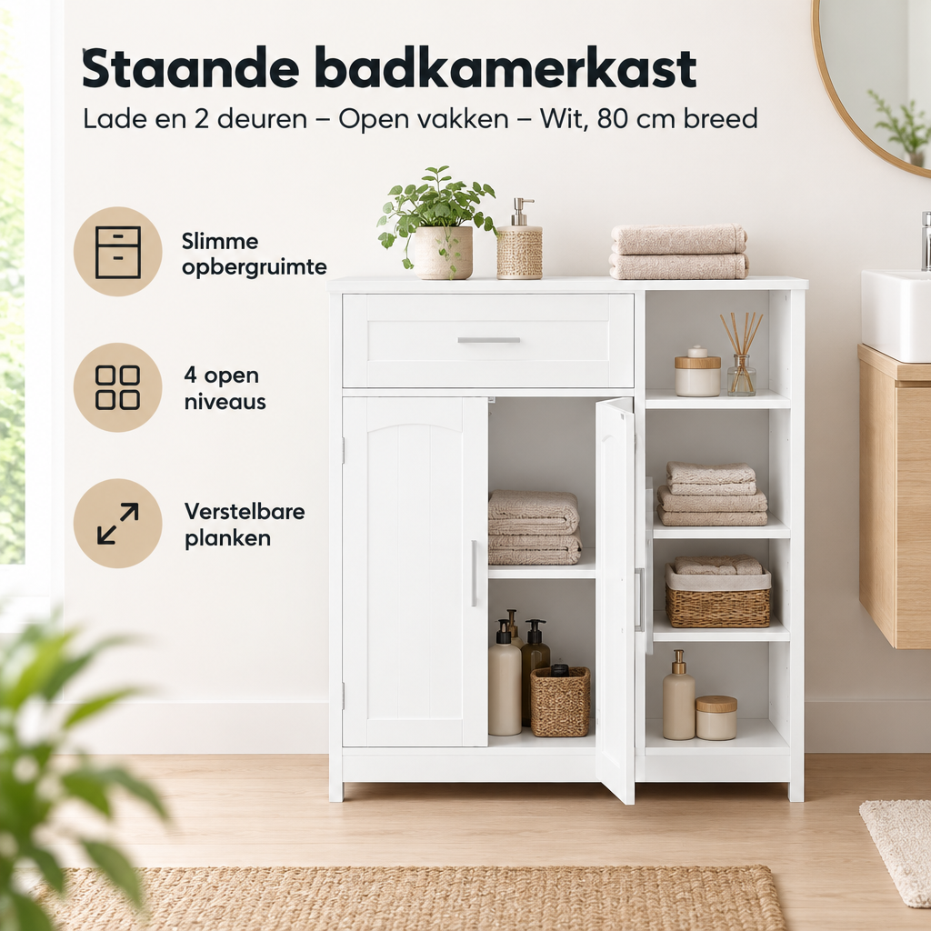 Praktische toepassing en keuzehulp voor staande badkamerkast