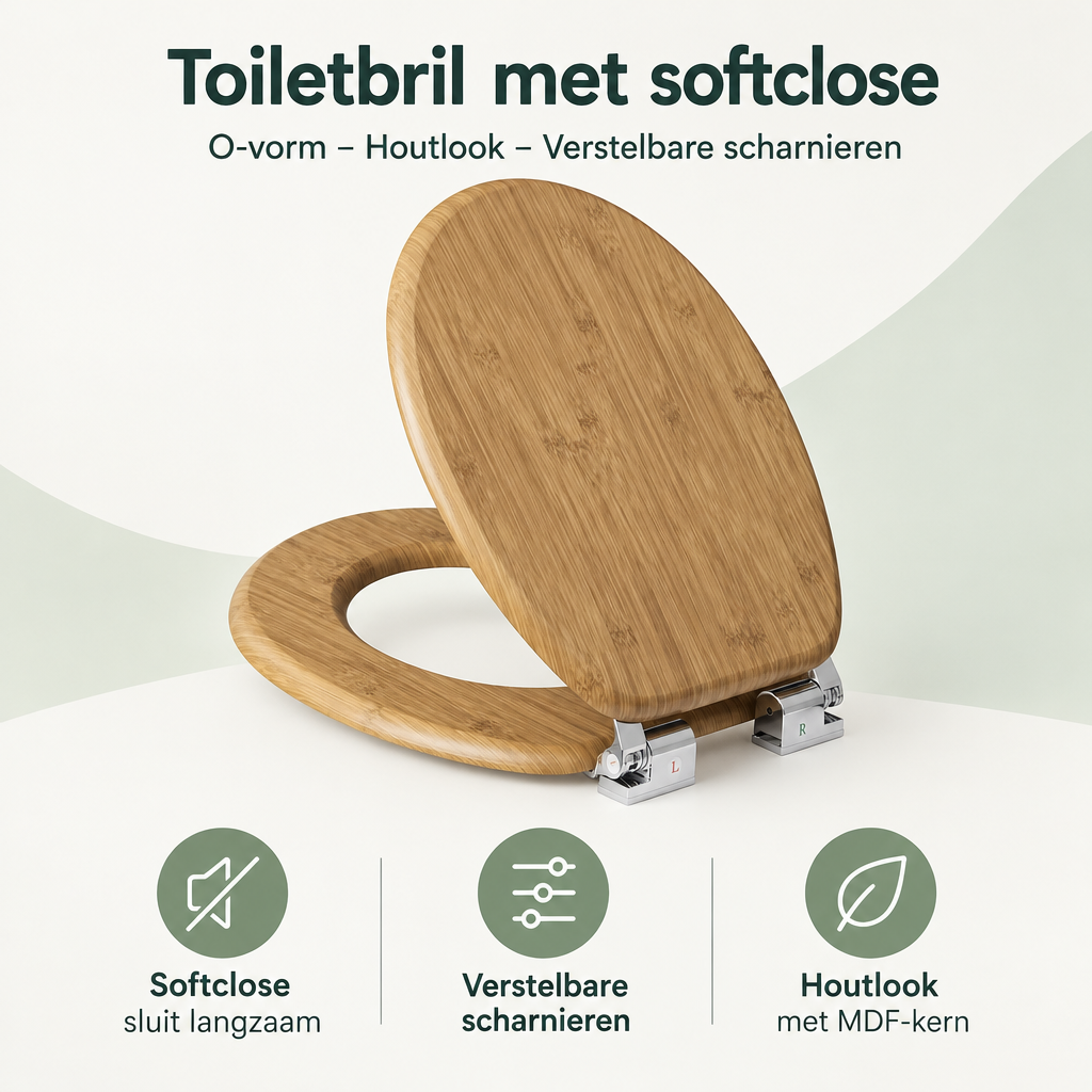 Overzicht van toiletbril met softclose met de belangrijkste productvoordelen