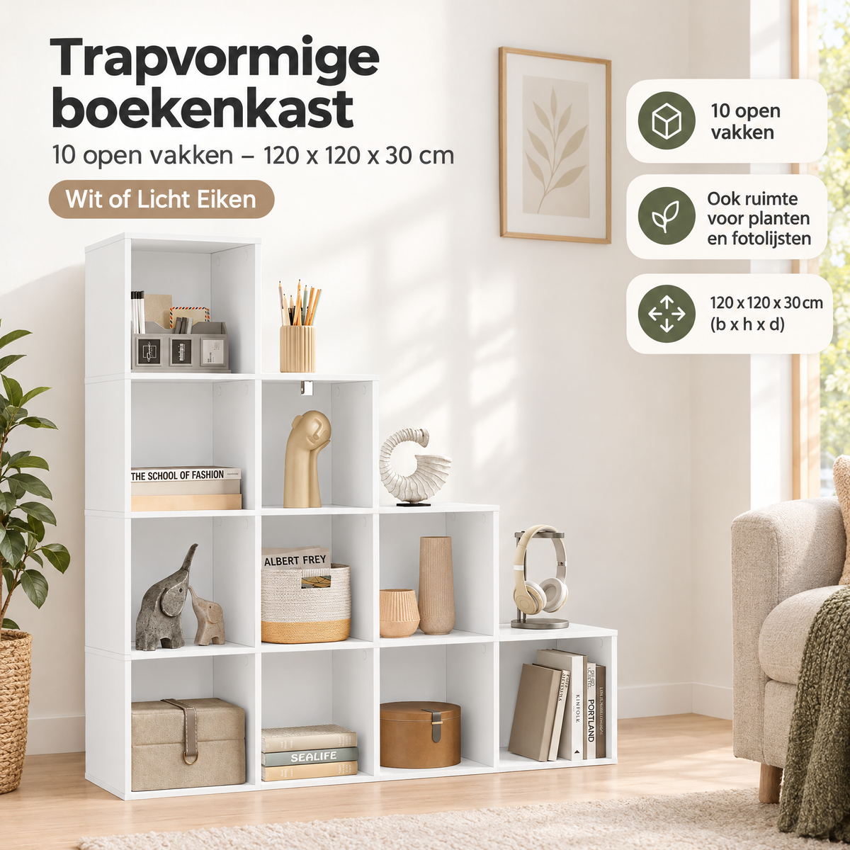 Praktische toepassing en keuzehulp voor trapvormige boekenkast