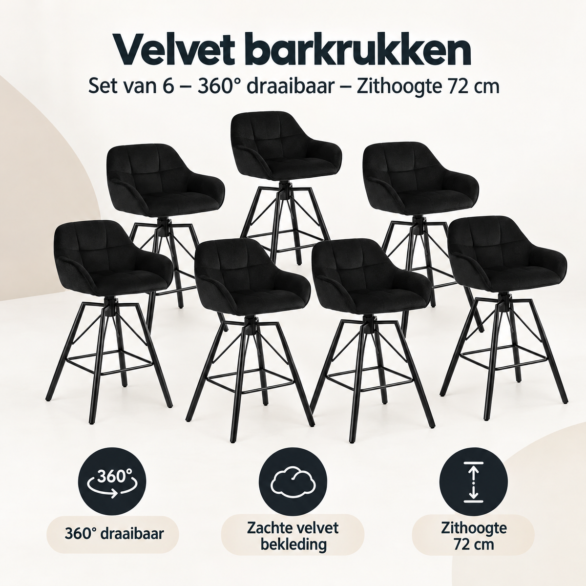 Overzicht van velvet barkrukken met de belangrijkste productvoordelen