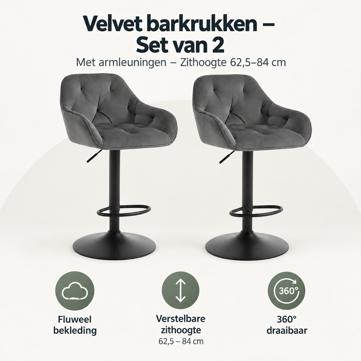 Overzicht van velvet barkrukken met de belangrijkste productvoordelen