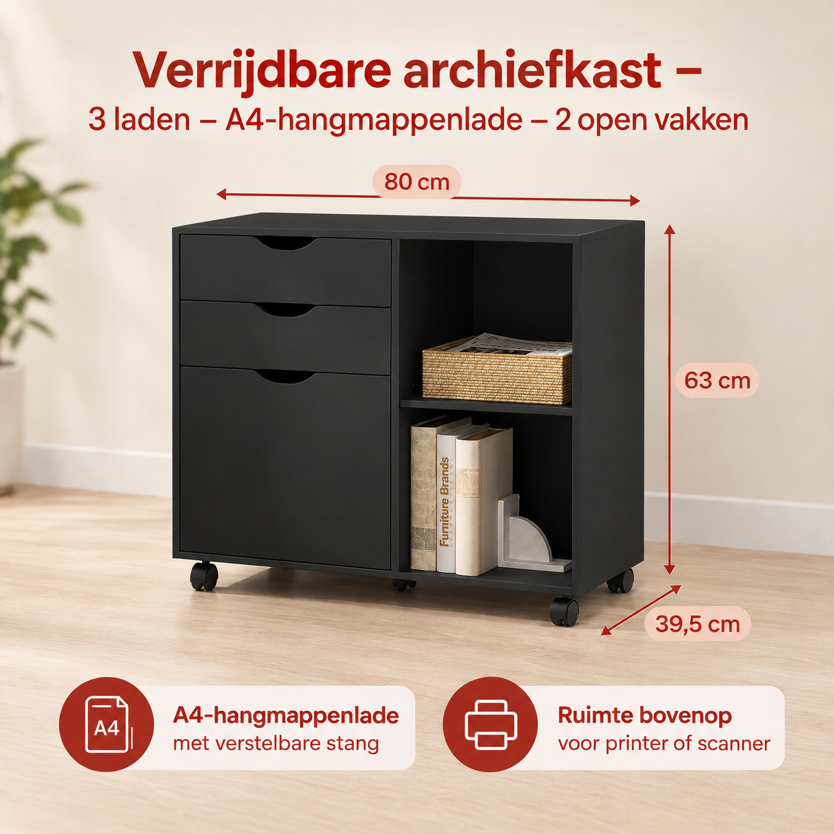 Afmetingen en productspecificaties van verrijdbare archiefkast
