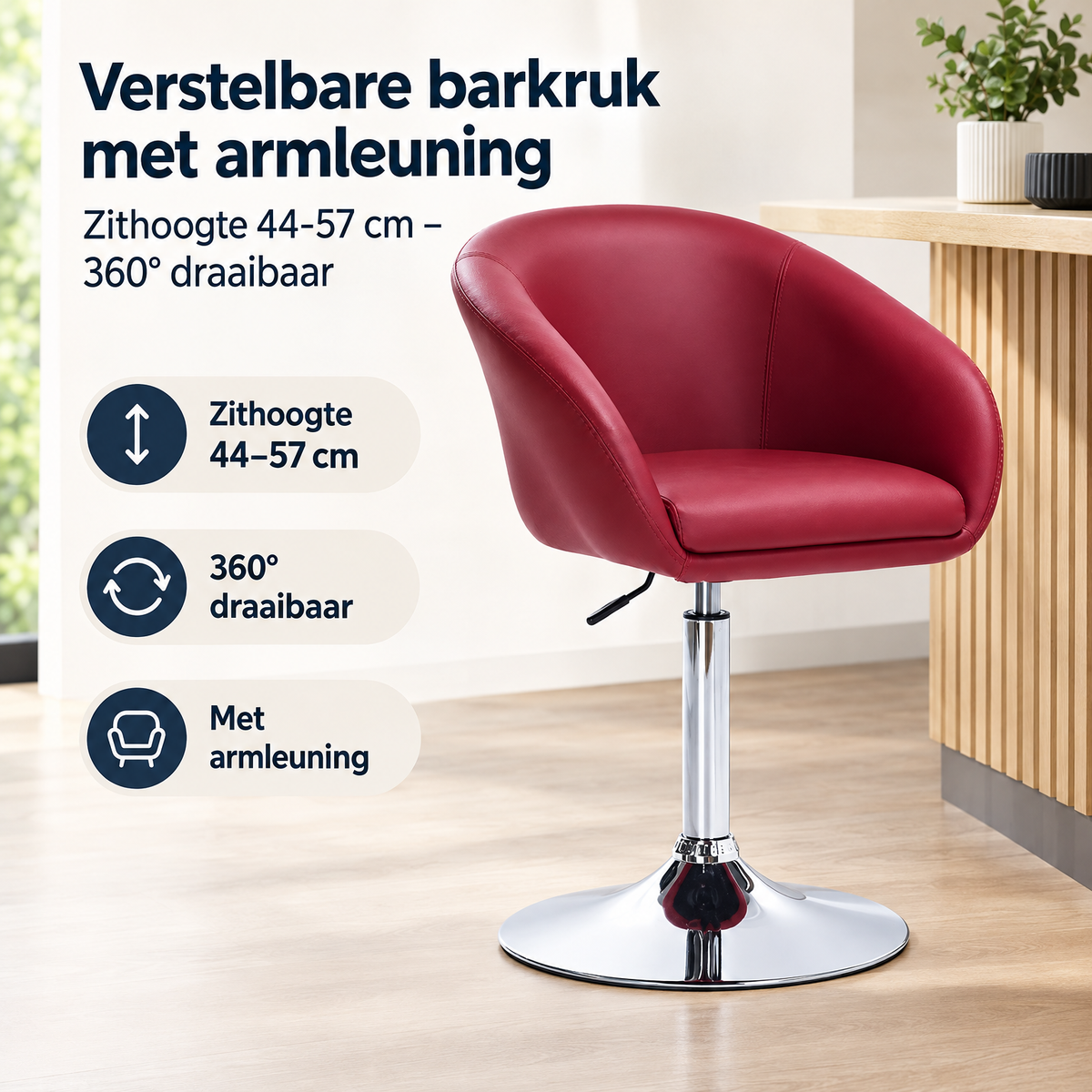 Praktische toepassing en keuzehulp voor verstelbare barkruk met armleuning