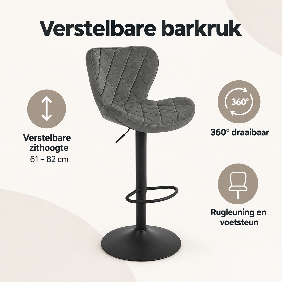 Overzicht van verstelbare barkruk met de belangrijkste productvoordelen