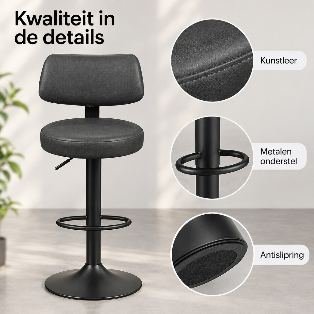 Detail van materiaal en afwerking van verstelbare barkrukken set van 2