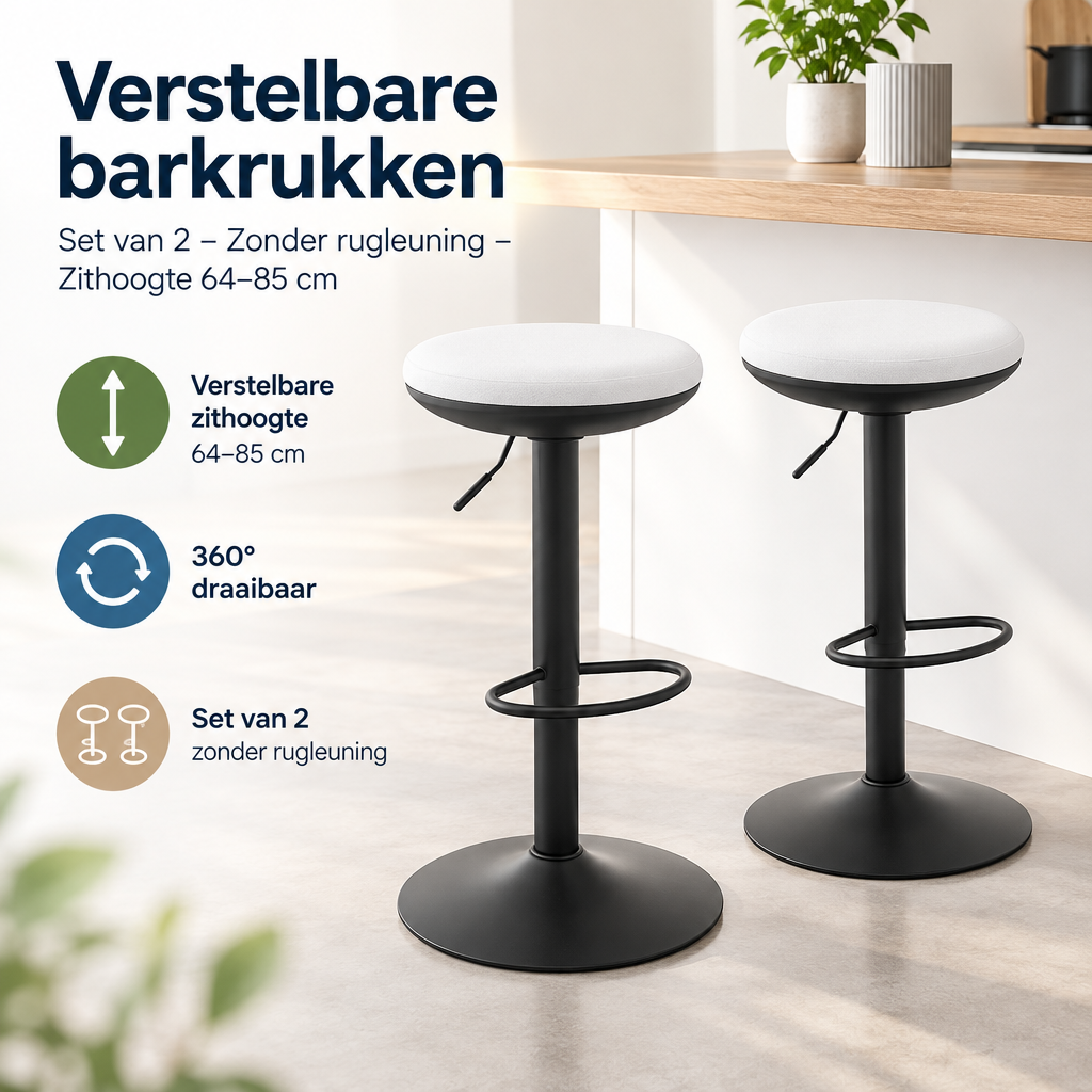 Praktische toepassing en keuzehulp voor verstelbare barkrukken set van 2