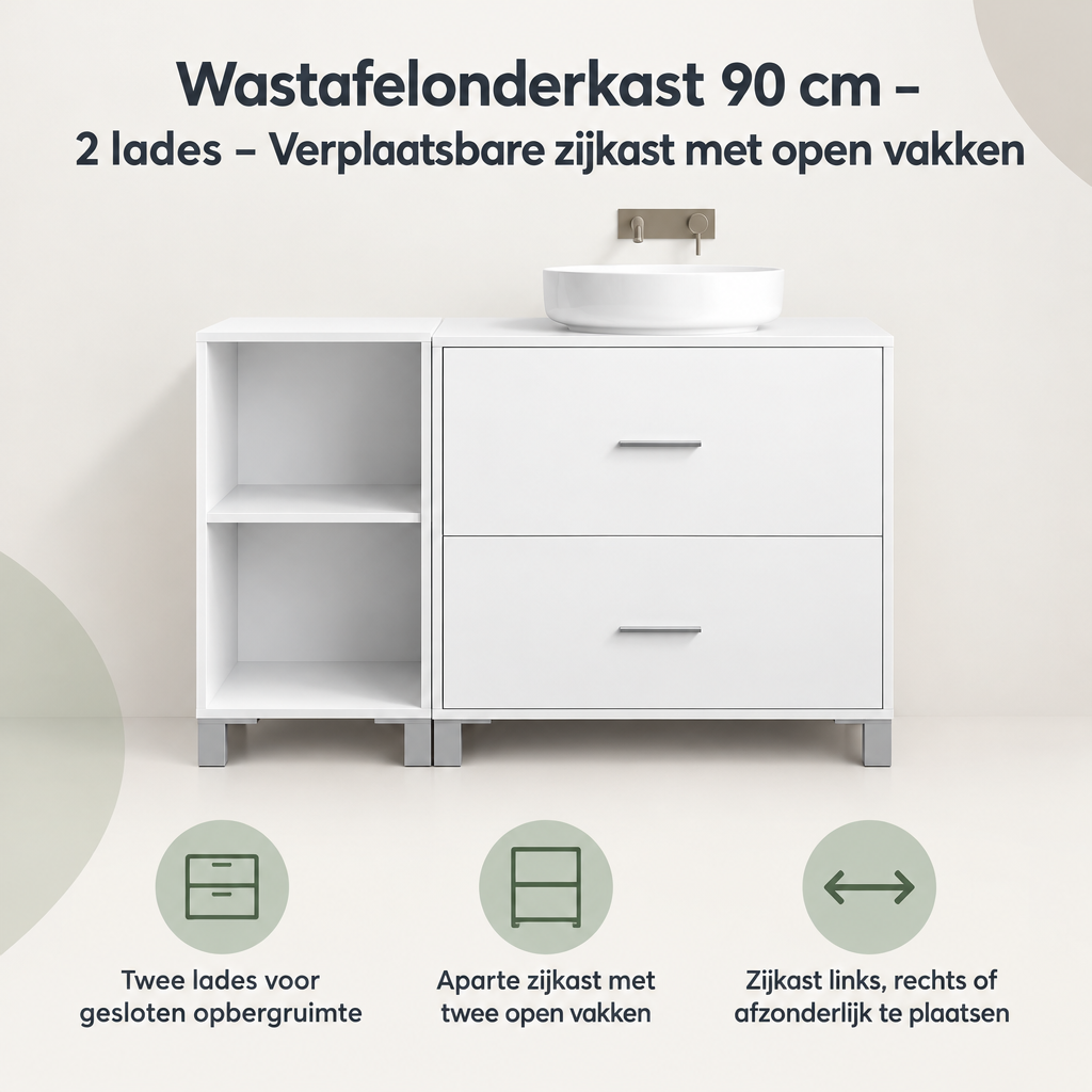 Overzicht van wastafelonderkast 90 cm met de belangrijkste productvoordelen