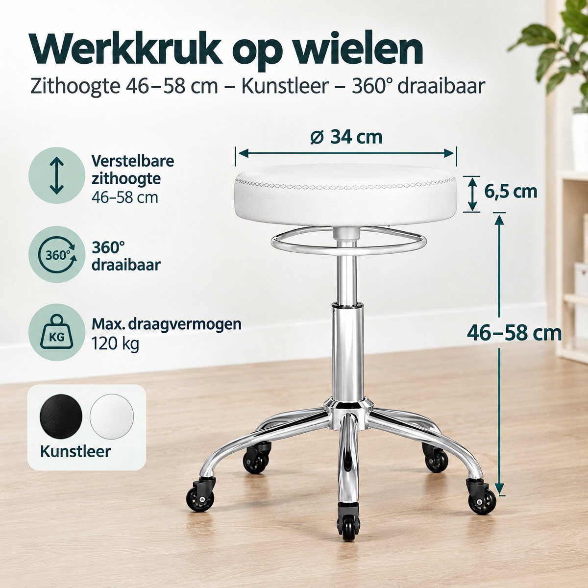 Afmetingen en productspecificaties van werkkruk op wielen