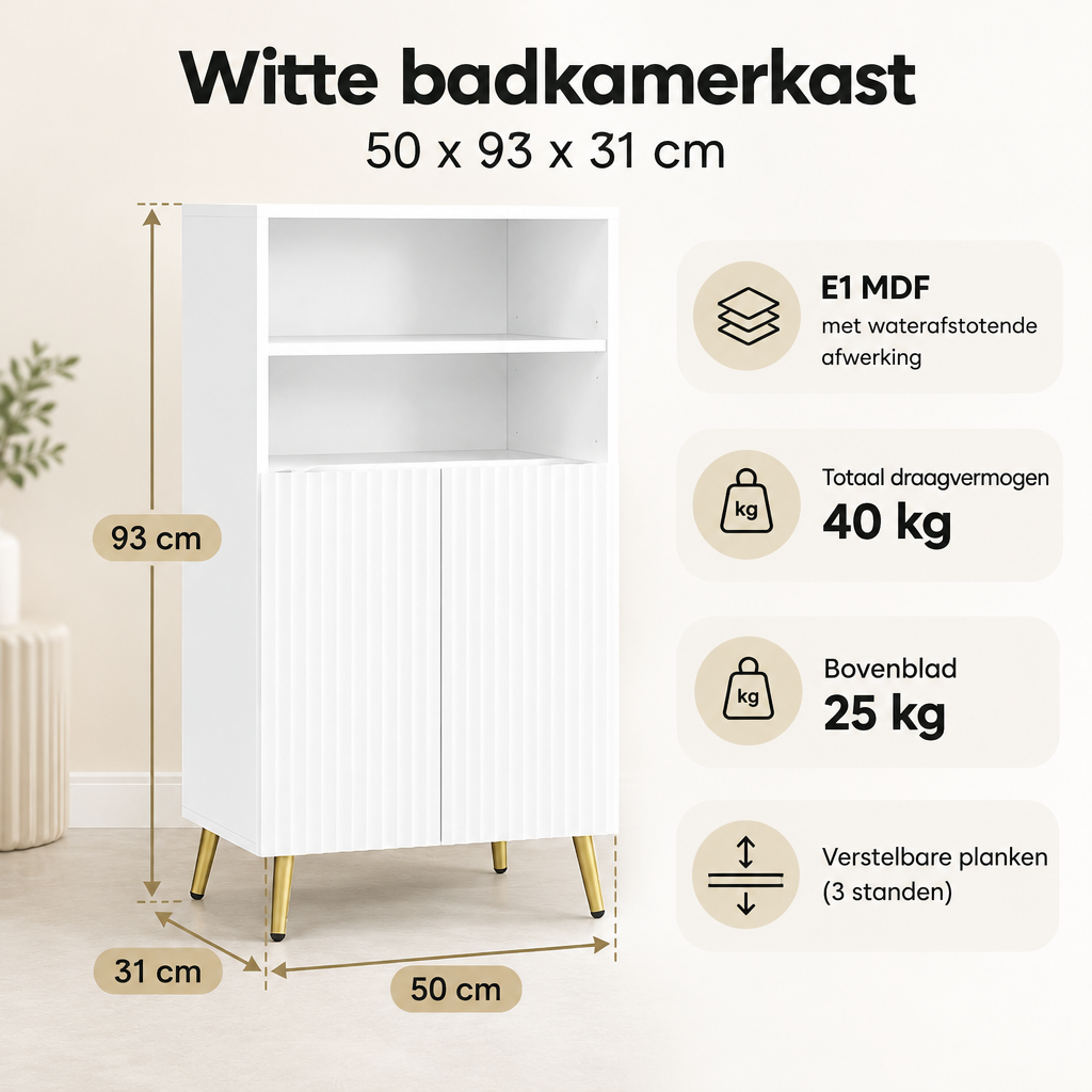 Afmetingen en productspecificaties van witte badkamerkast