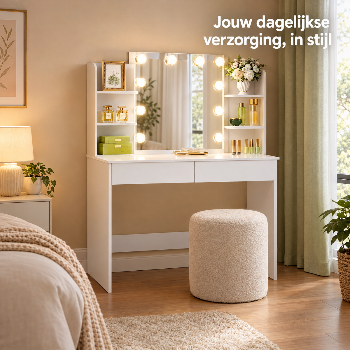 witte kaptafel met verlichting in gebruik in een passende praktijksituatie