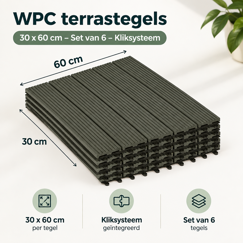 Afmetingen en productspecificaties van WPC terrastegels