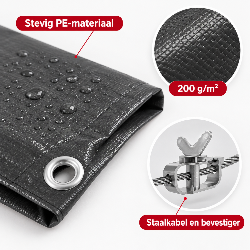 Detail van materiaal en afwerking van zwembadzeil