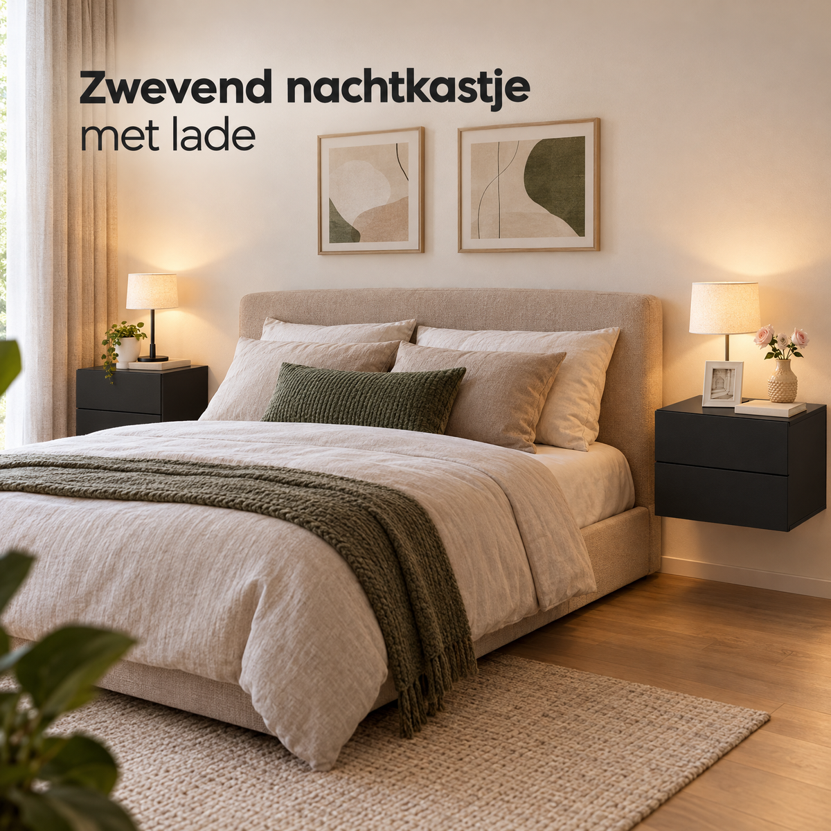 Zwevend nachtkastje met lade van BukkitBow, set van 2, 40 cm breed, in wit of zwart, ideaal voor slaapkameropbergruimte