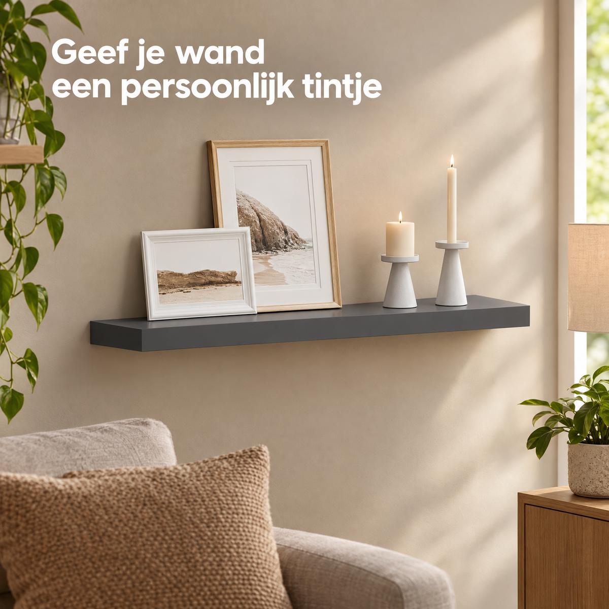 zwevende wandplank donkergrijs in gebruik in een passende praktijksituatie