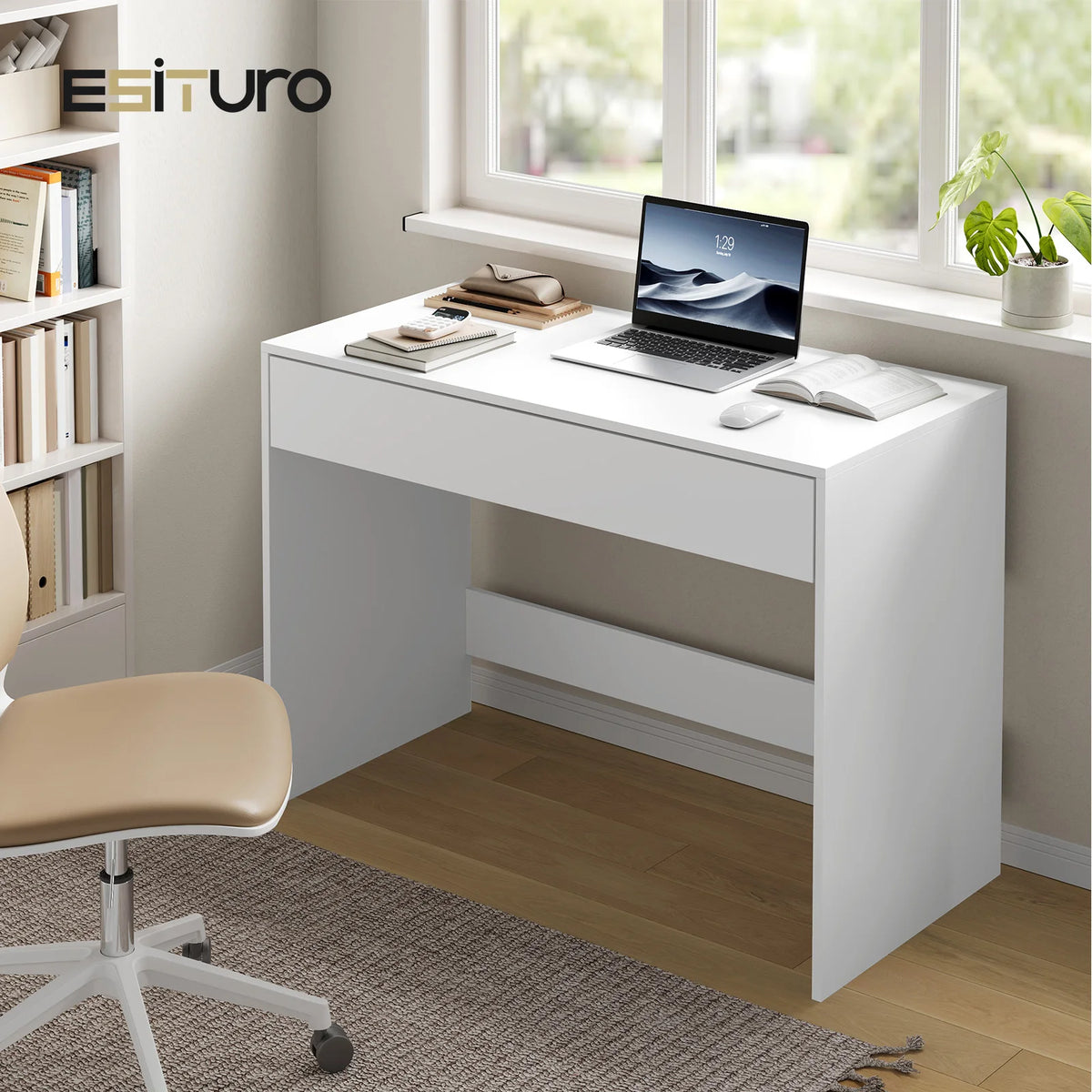 White Computer Table with 1 Drawer Storage 100x50x75cm PC Laptop Table Office Desk Workstation for Living Room Home Office Study