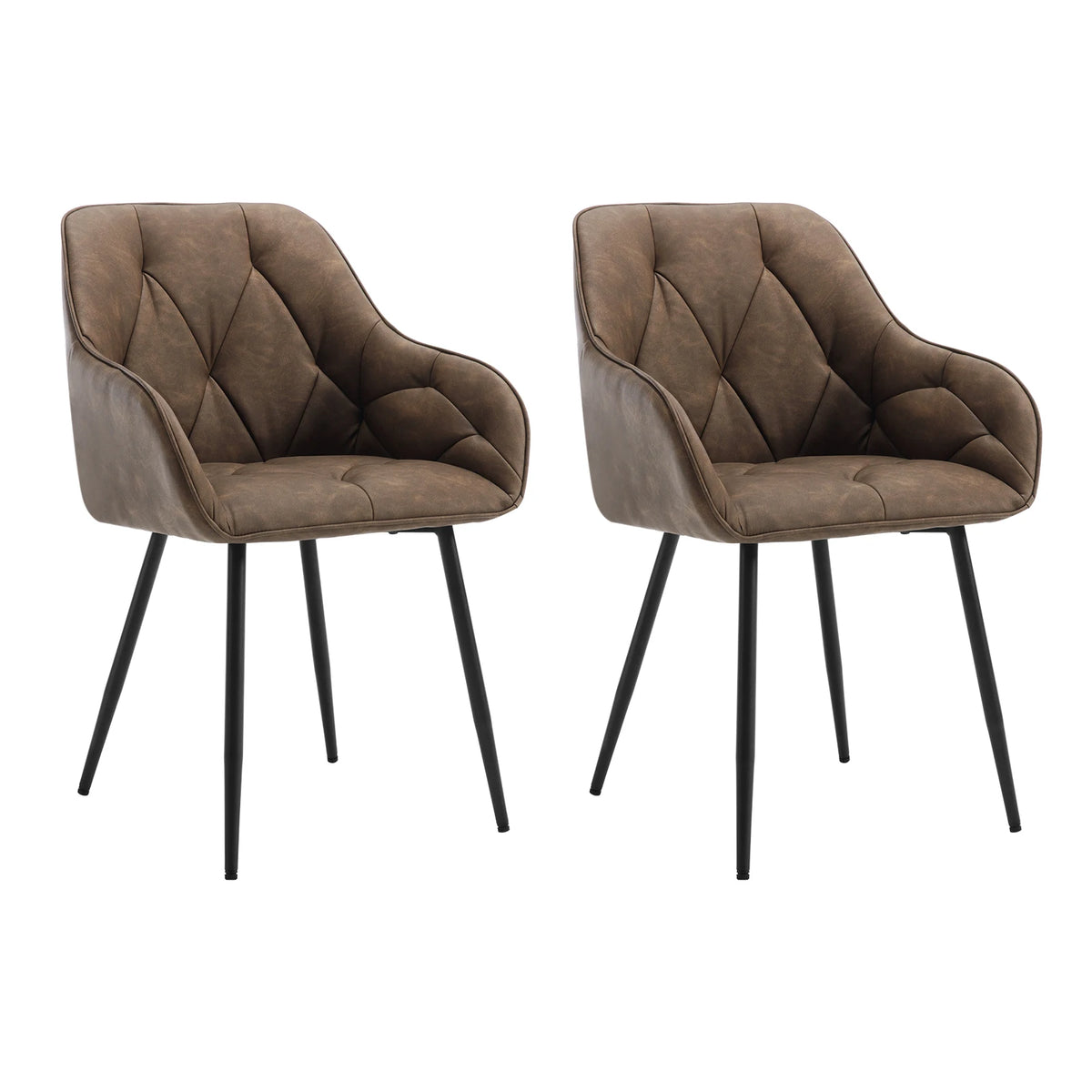 Eetkamerstoelen met armleuningen – Set van 2 – Metalen poten – Zithoogte 50,5 cm