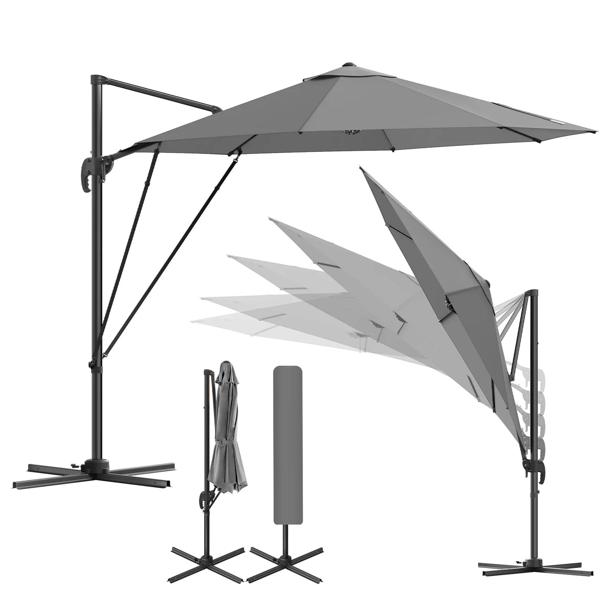 Zweefparasol 3 meter – Rond – 360° draaibaar – 5 kantelstanden