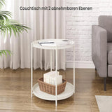 WOLTU Round Coffee Table Metal Side Table with Storage Space 2 Removable Trays Bedside Table for Living Room Bedroom Decor