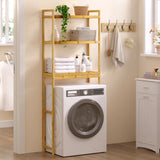 EUGAD Bamboo Bathroom Shelf Washing Machine Unit Over Toilet Shelf with 3 Adjustable Shelves Narrow Bathroom Cabinet for Bathroom Laundry Room