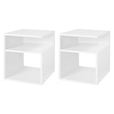 EUGAD 2PCS/SET White Bedside Tables Nightstand with 2 Open Compartments Space-Saving for Bedroom Living Room